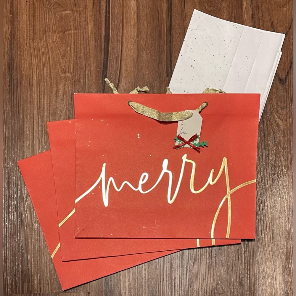 New Christmas Holiday 3 Gift Bags and Tissue Paper Bundle